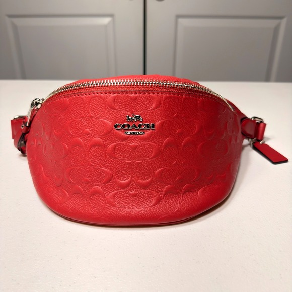 Coach Handbags - Coach Court Belt Bag Red Signature Embossed Leather Fanny Pack Waist Bag F84711